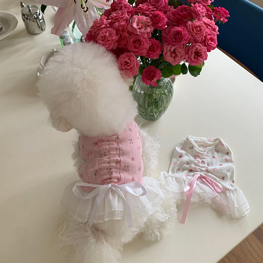 Ballet Flower Ribbon Frill Dress (2 colors)