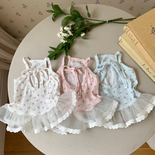 Strawberry Flower Ribbon Sleeveless Dress (3 colors)