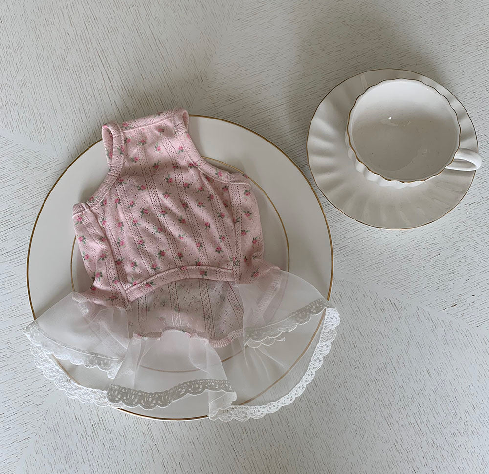 Strawberry Flower Ribbon Sleeveless Dress (3 colors)