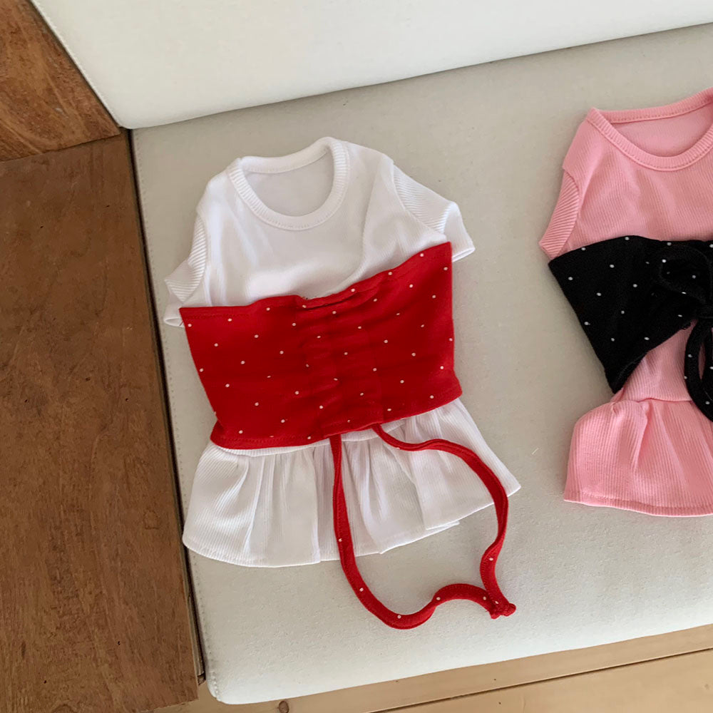Polka Dot Shirring Flare Dress (4 colors)