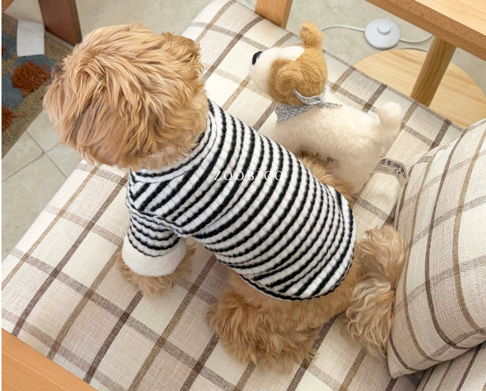 Striped Faux Fur Sleeve Turtleneck Tee (4 colors)