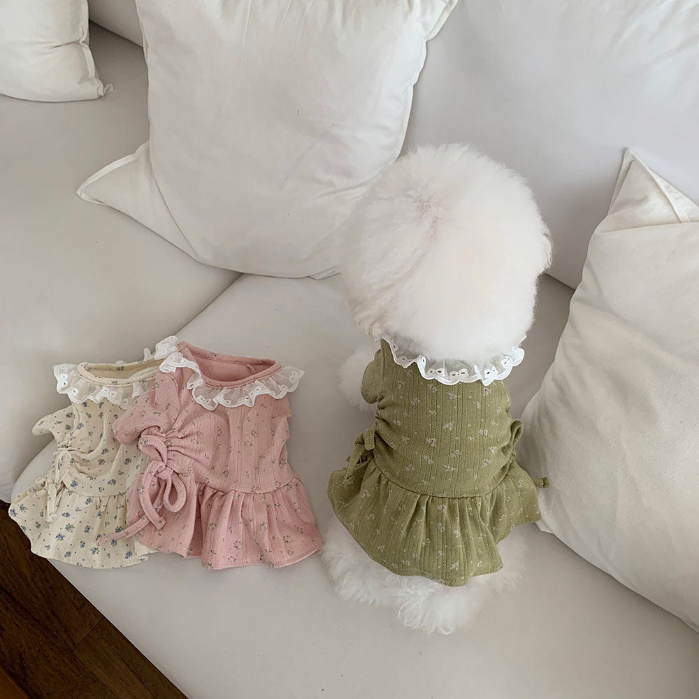 Lace Collar Shirred Dress (3 colors)