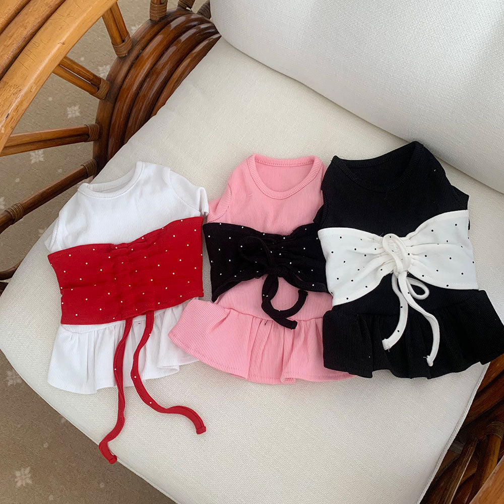 Polka Dot Shirring Flare Dress (4 colors)