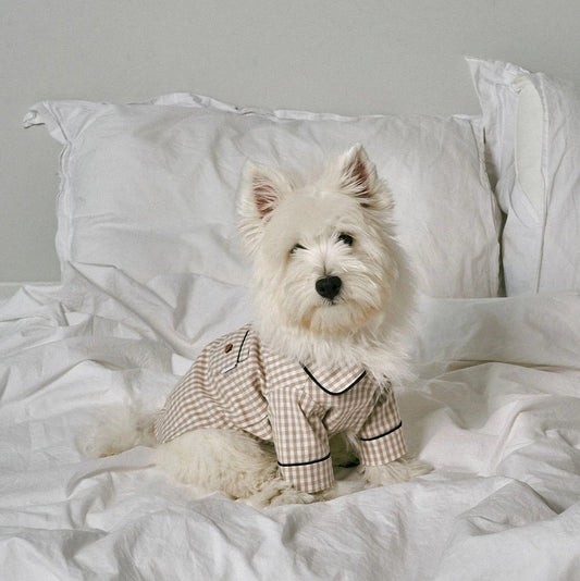 Check Cotton Pajama Shirt Beige