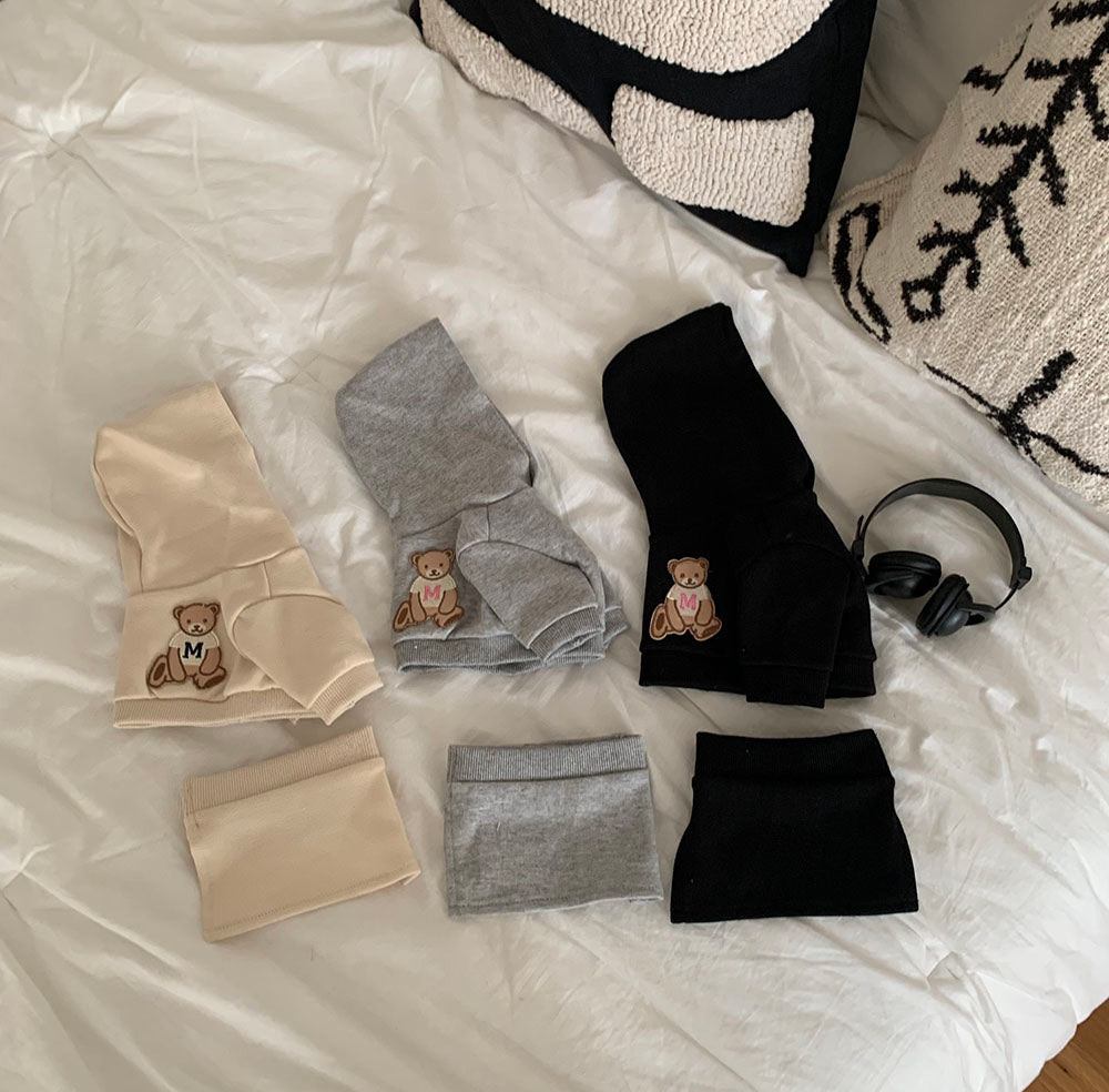 Bear Hoodie Crop Top + Skirt Set (3 colors)