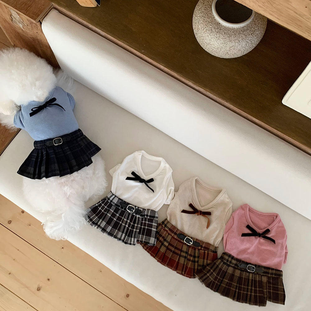Ribbon Check Pleated Dress (4 colors)