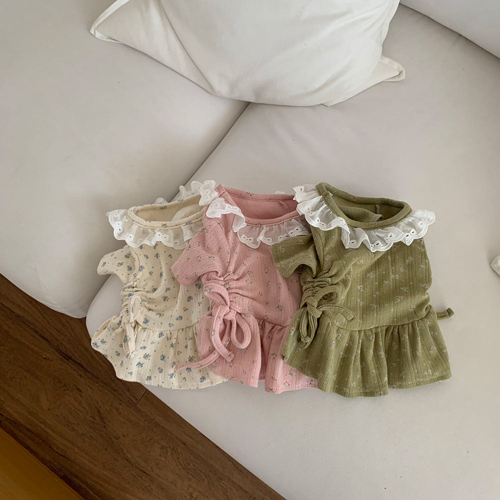 Lace Collar Shirred Dress (3 colors)
