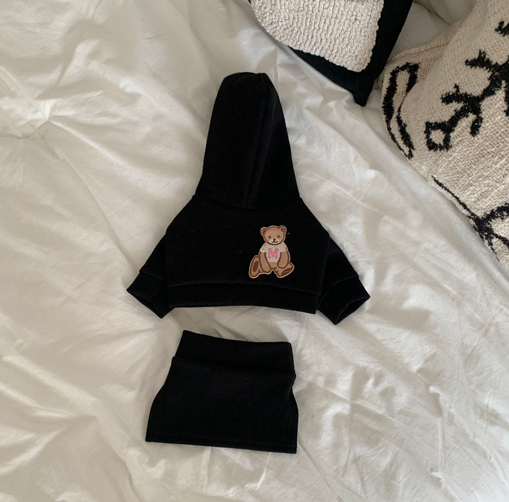 Bear Hoodie Crop Top + Skirt Set (3 colors)