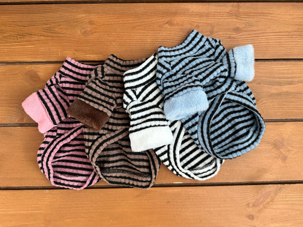Striped Faux Fur Sleeve Turtleneck Tee (4 colors)