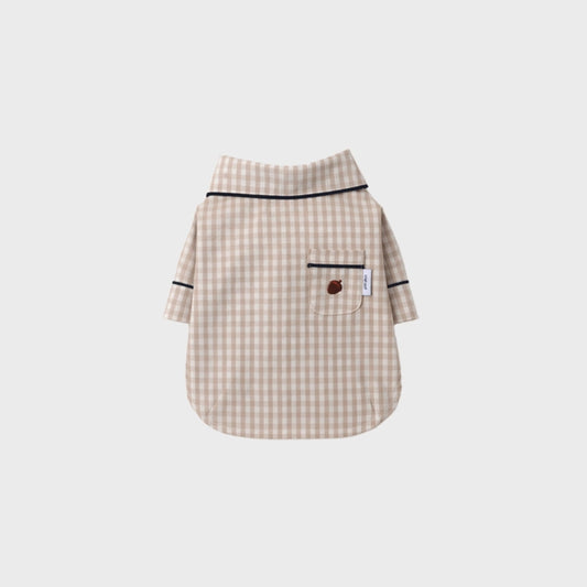 Check Cotton Pajama Shirt Beige