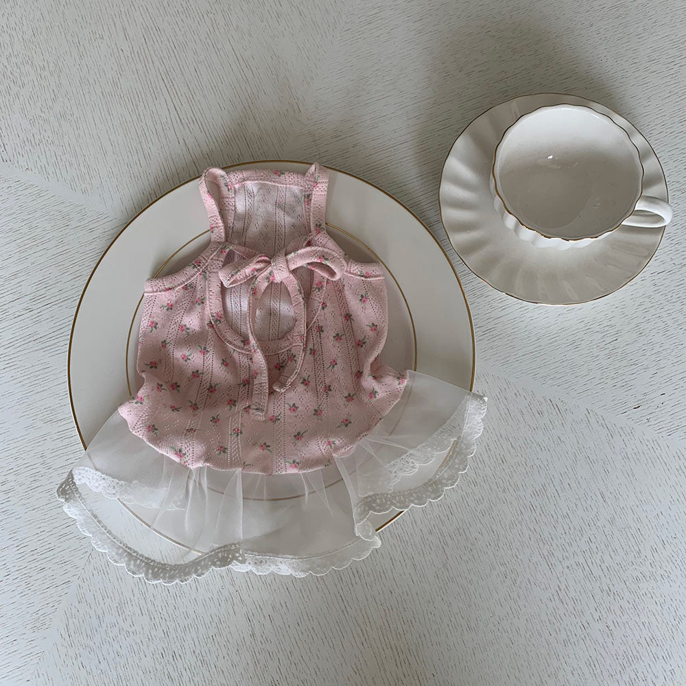 Strawberry Flower Ribbon Sleeveless Dress (3 colors)