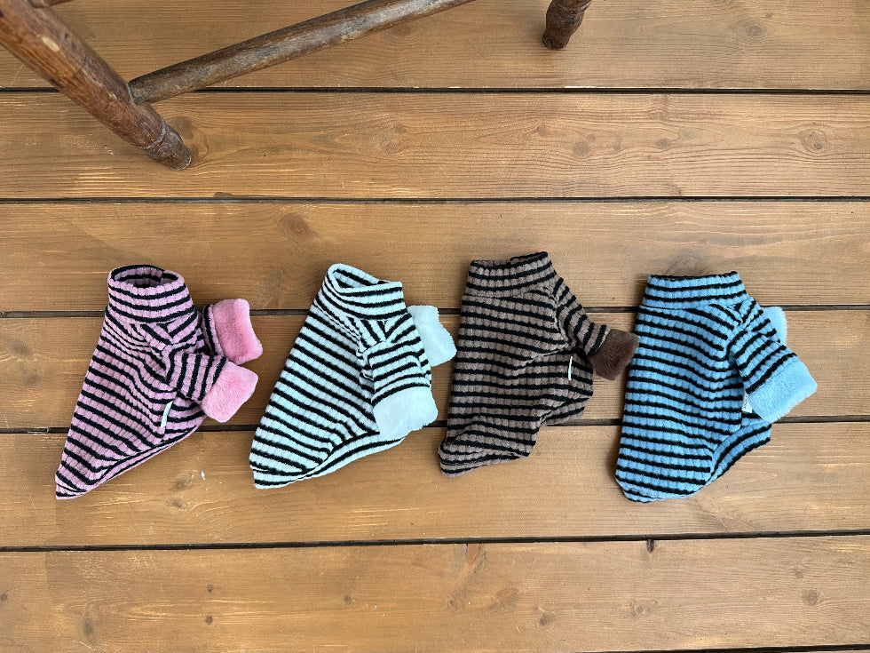 Striped Faux Fur Sleeve Turtleneck Tee (4 colors)
