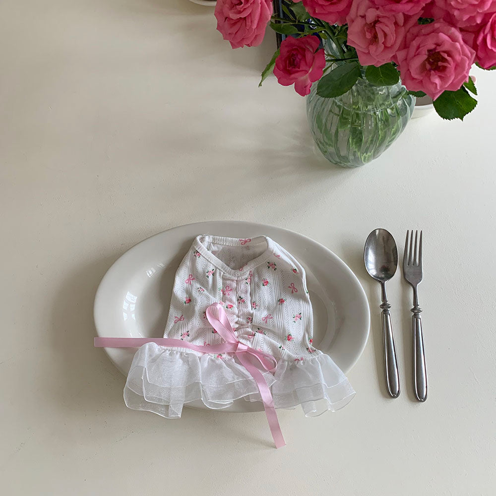 Ballet Flower Ribbon Frill Dress (2 colors)
