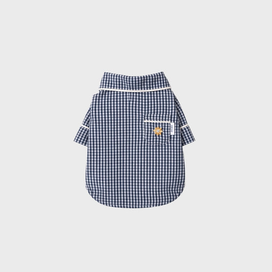 Check Cotton Pajama Shirt Navy