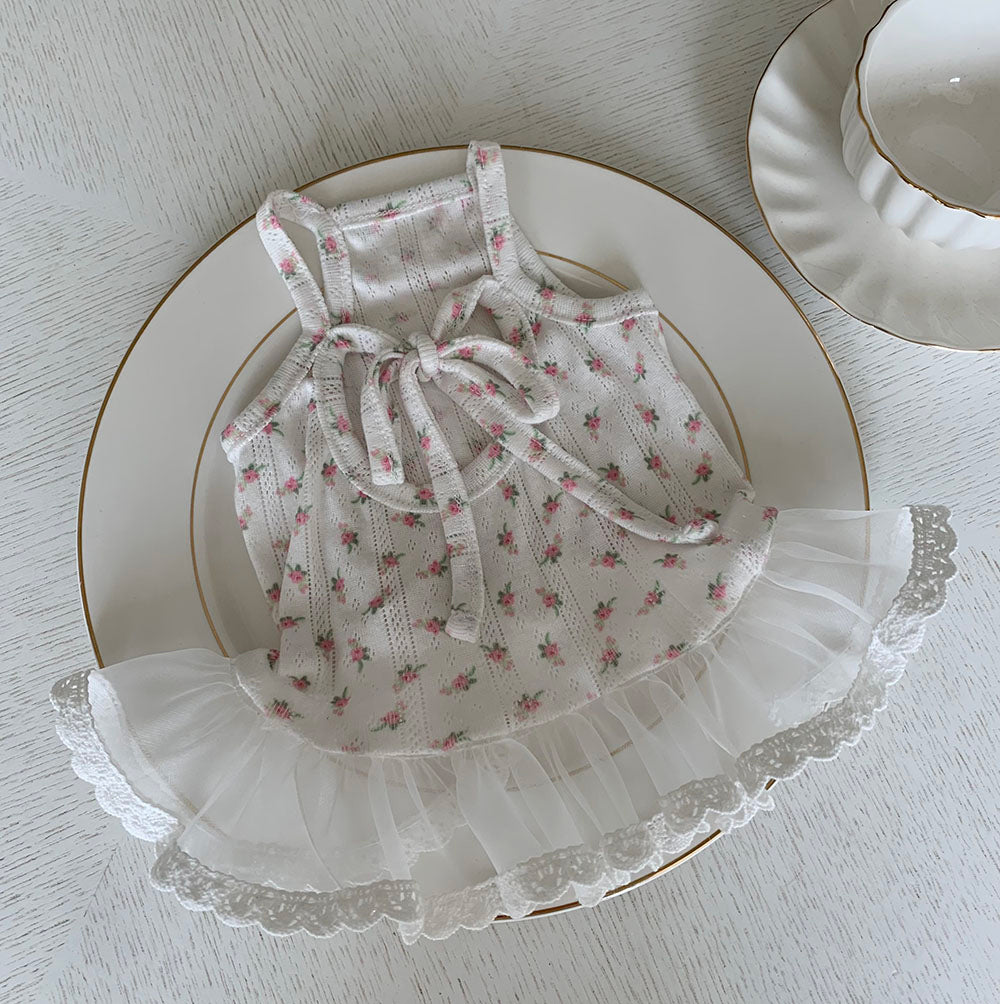 Strawberry Flower Ribbon Sleeveless Dress (3 colors)