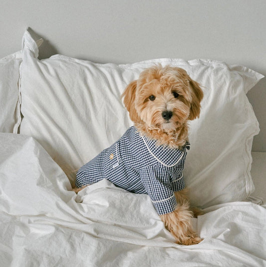 Check Cotton Pajama Shirt Navy