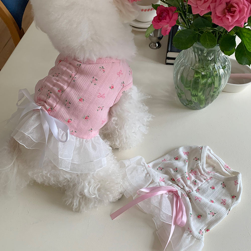 Ballet Flower Ribbon Frill Dress (2 colors)