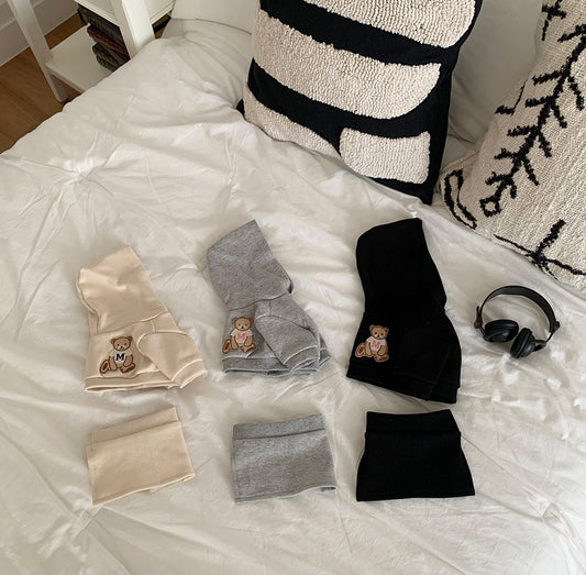 Bear Hoodie Crop Top + Skirt Set (3 colors)