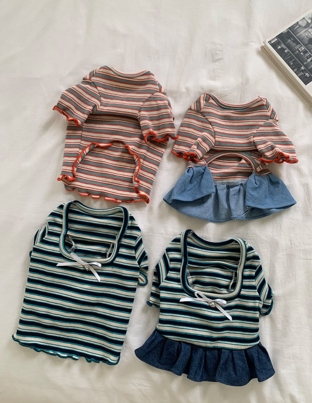 Ribbon Heart Pendant Denim Dress & Striped Tee (2 colors)