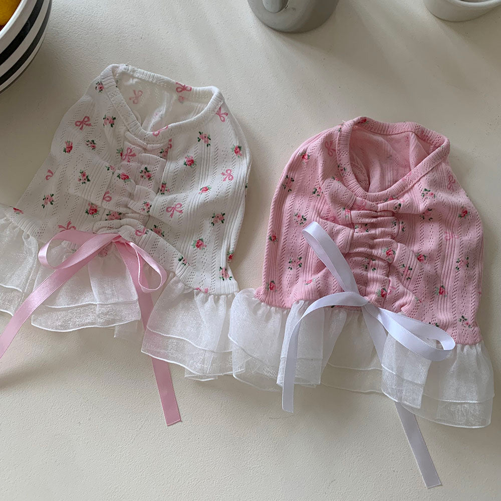 Ballet Flower Ribbon Frill Dress (2 colors)