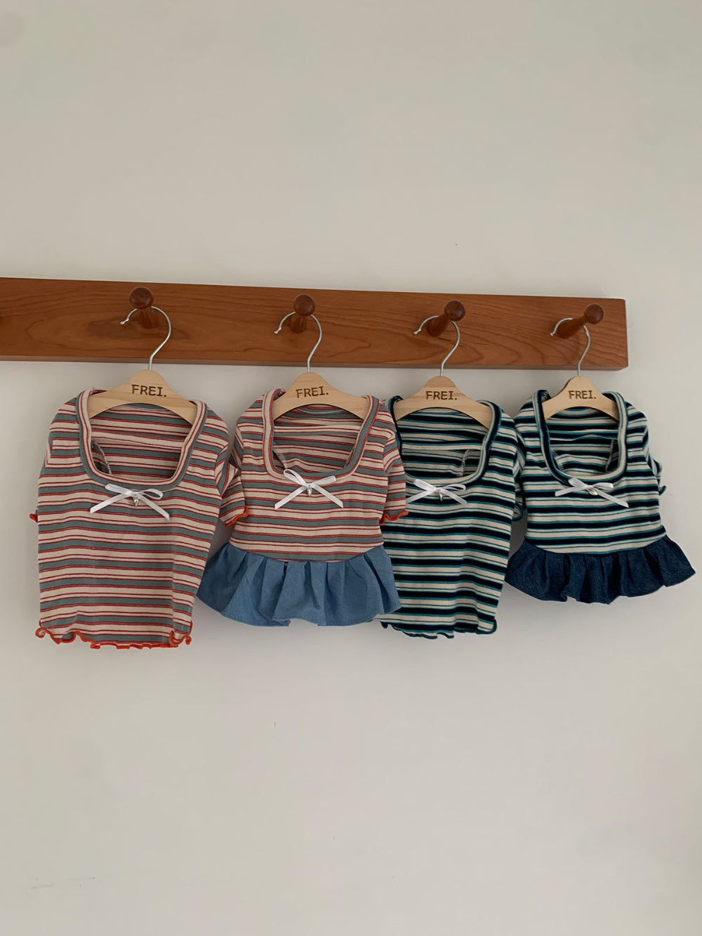 Ribbon Heart Pendant Denim Dress & Striped Tee (2 colors)