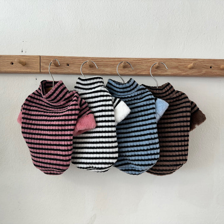 Striped Faux Fur Sleeve Turtleneck Tee (4 colors)