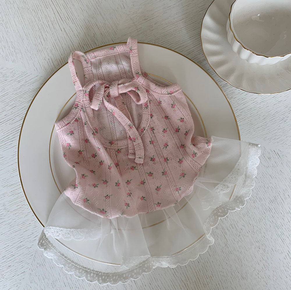 Strawberry Flower Ribbon Sleeveless Dress (3 colors)