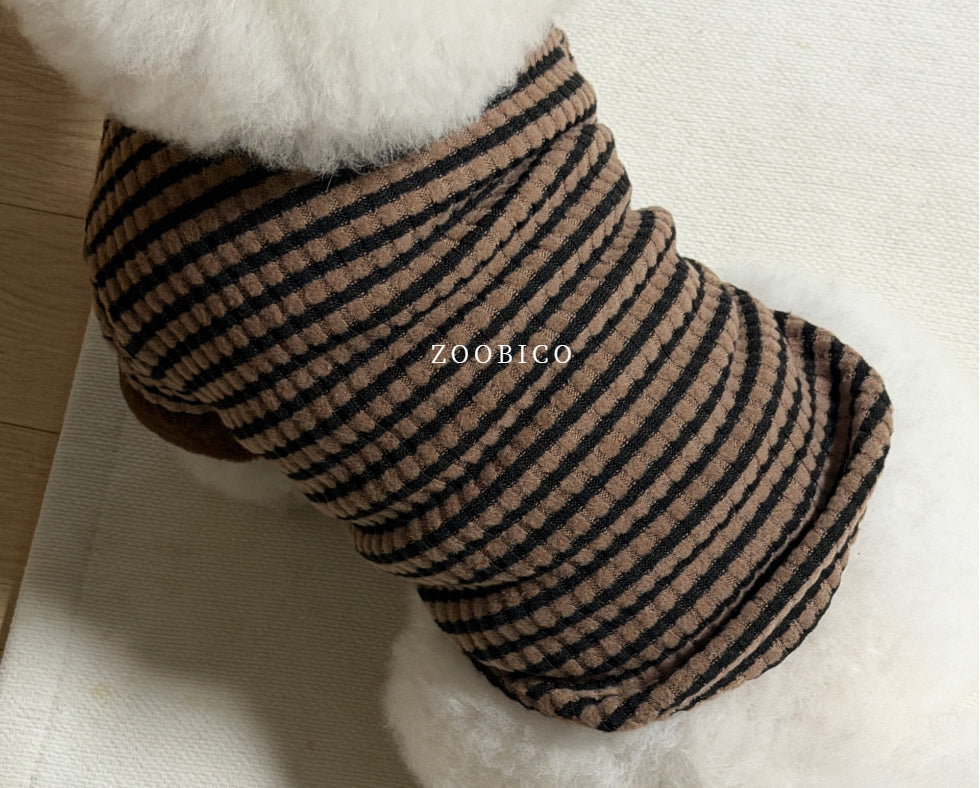Striped Faux Fur Sleeve Turtleneck Tee (4 colors)