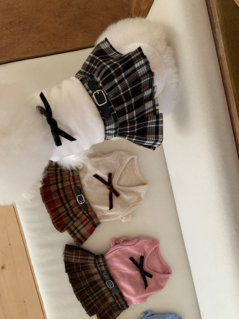 Ribbon Check Pleated Dress (4 colors)