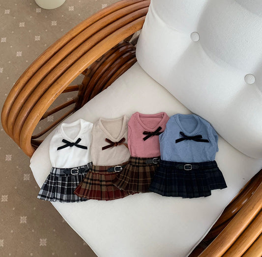 Ribbon Check Pleated Dress (4 colors)