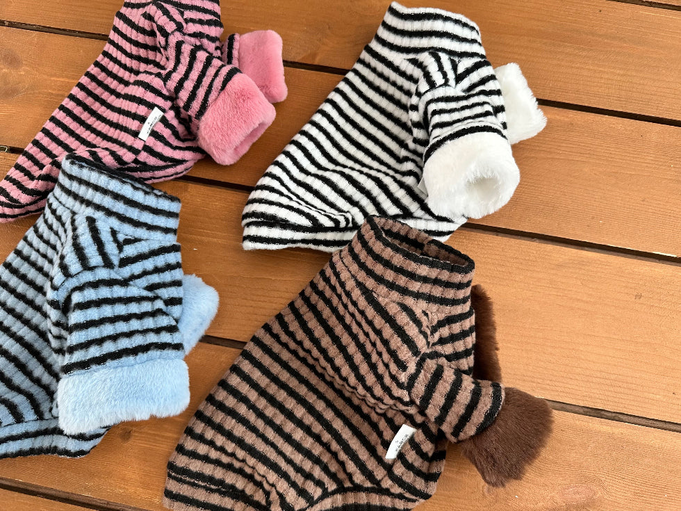 Striped Faux Fur Sleeve Turtleneck Tee (4 colors)
