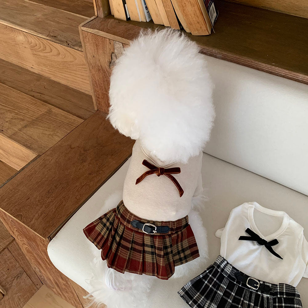 Ribbon Check Pleated Dress (4 colors)