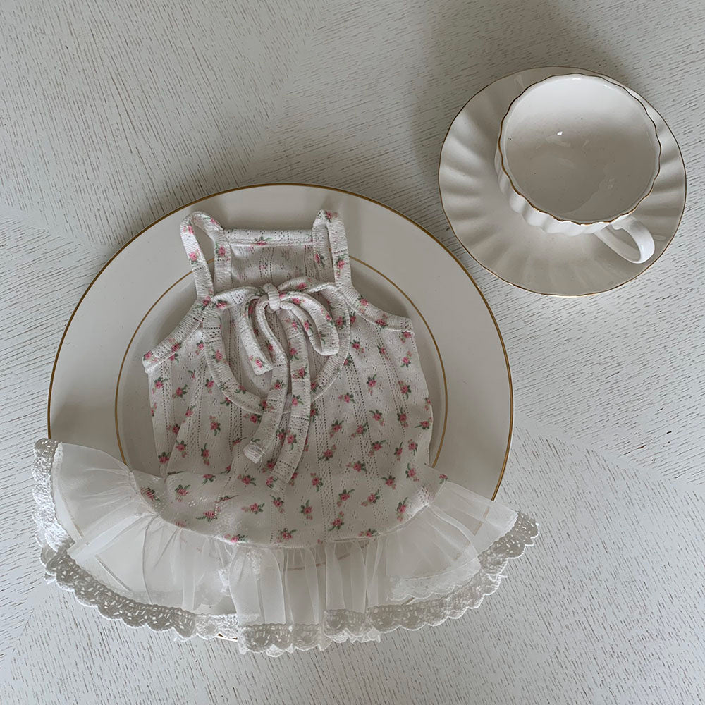 Strawberry Flower Ribbon Sleeveless Dress (3 colors)