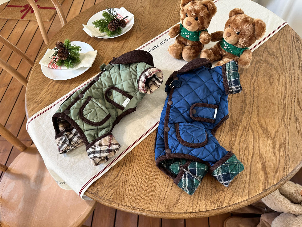 Quilted Check Puffer Jumpsuit (2 colors)