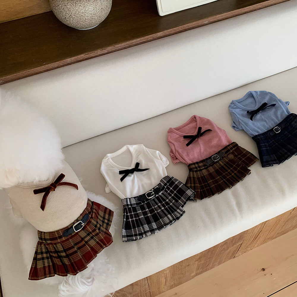 Ribbon Check Pleated Dress (4 colors)