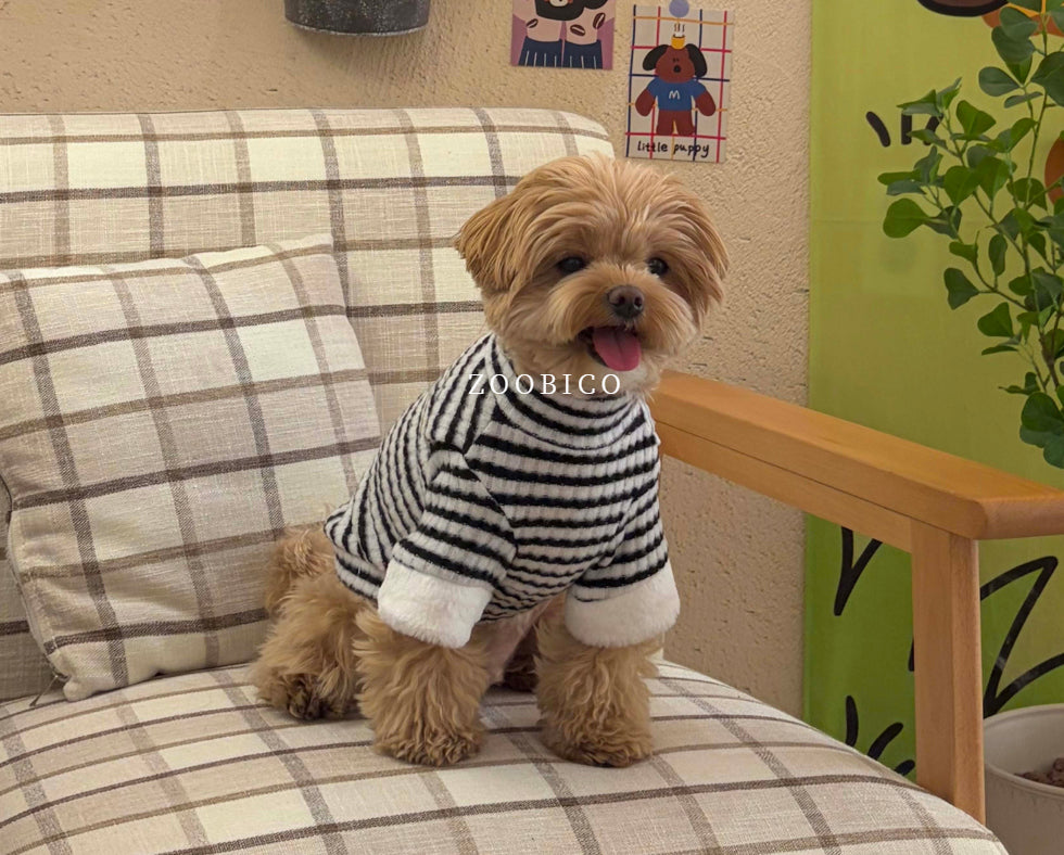 Striped Faux Fur Sleeve Turtleneck Tee (4 colors)